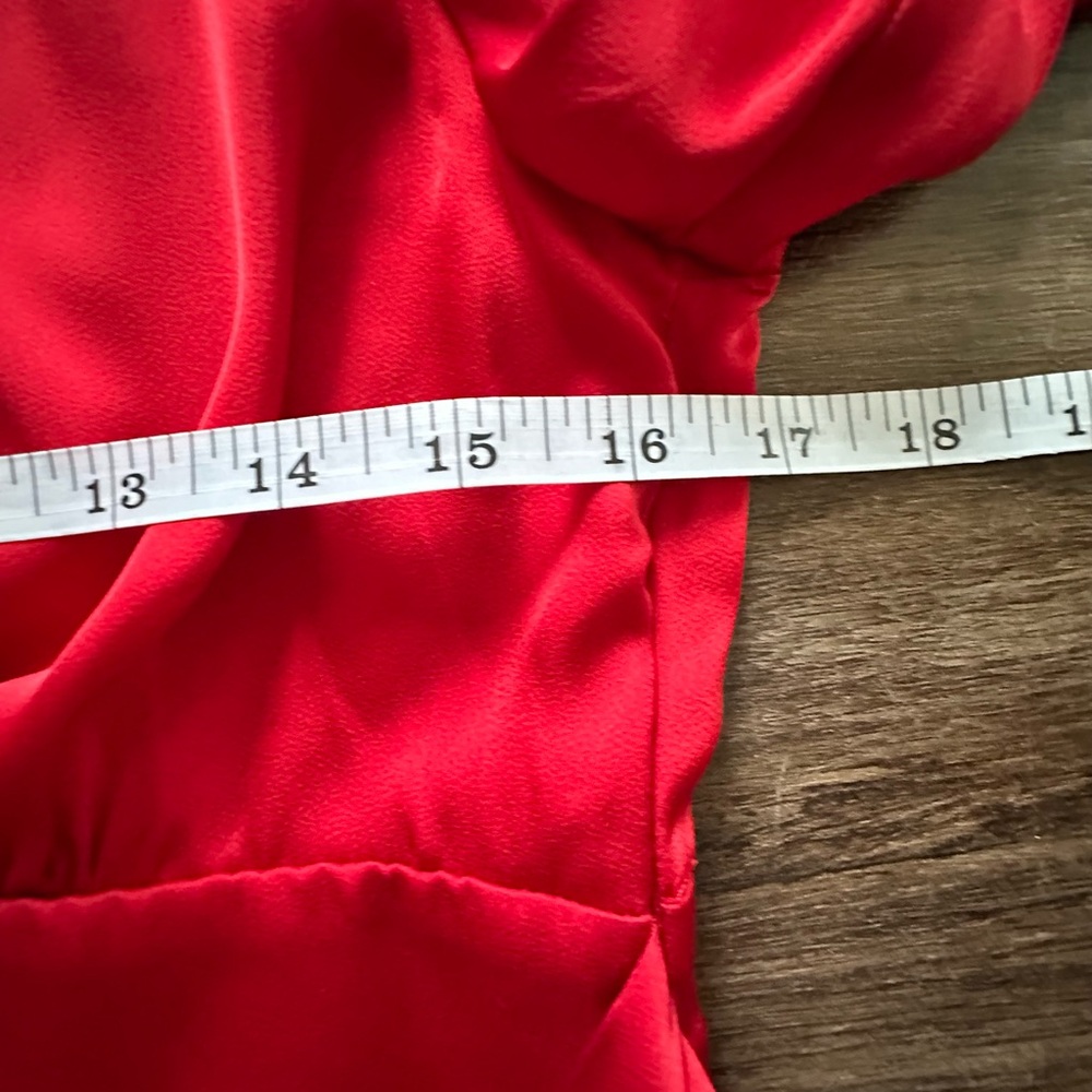 Marissa Webb x RTR Tie Waist Satin Top in Red. Size 2 - Picture 12 of 14